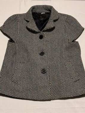 Luii Women's Short Sleeve Blazer Jacket Size XL Black White Houndstooth Button